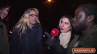 Interracial Group Sex With A Busty Milf In Public